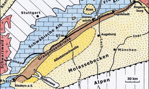 Verlauf der Graupensandrinne am Nordrand des Molassebeckens.